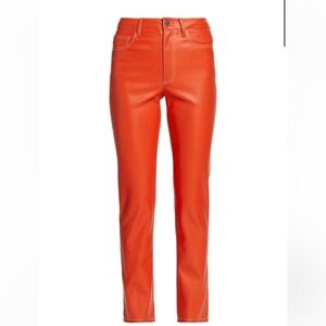 STAUD Women Red Vegan Faux Leather Straight Leg Pants Contrast Stitch Size 0